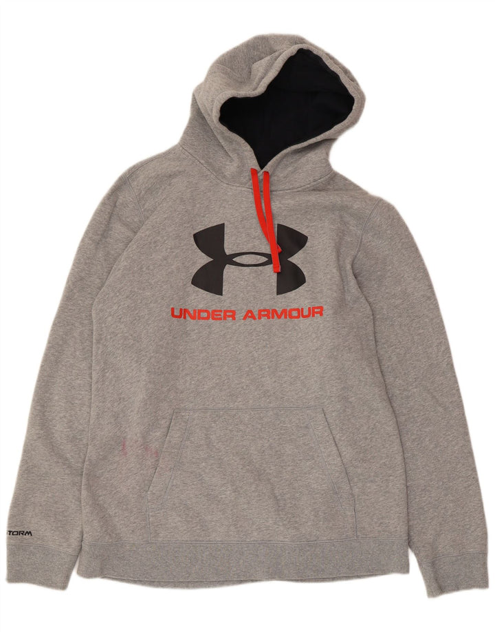 Suéter com capuz gráfico masculino UNDER ARMOUR grande algodão manchado cinza