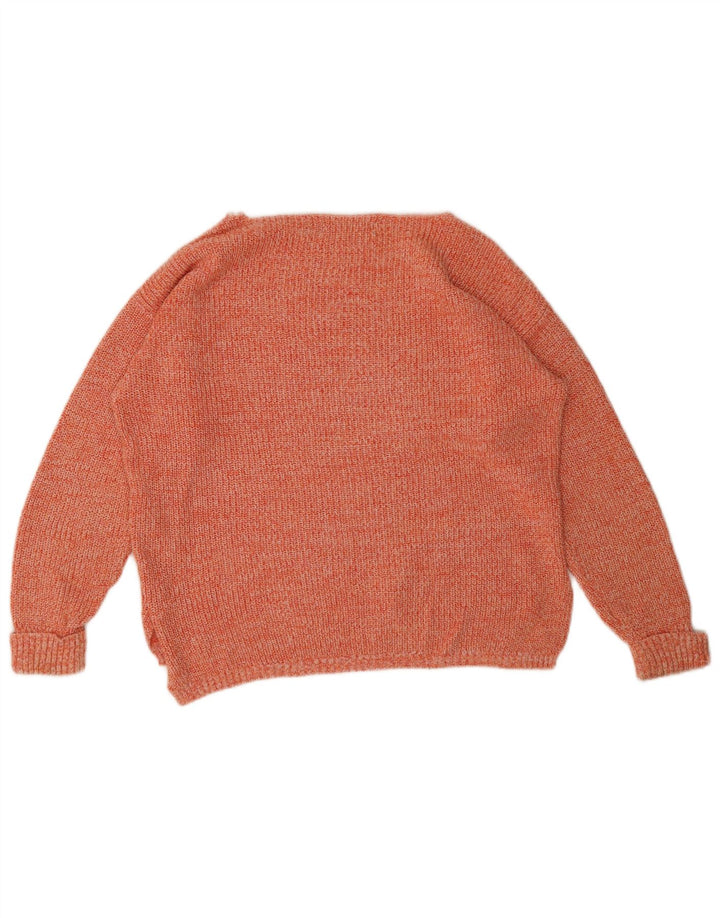 Suéter feminino Marks & Spencer com gola canoa Reino Unido 14 médio laranja manchado