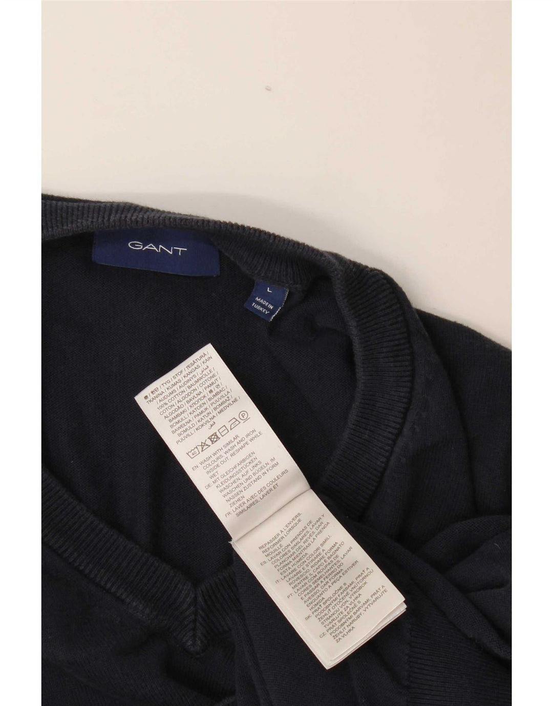 Suéter masculino Gant com decote em V grande algodão azul marinho