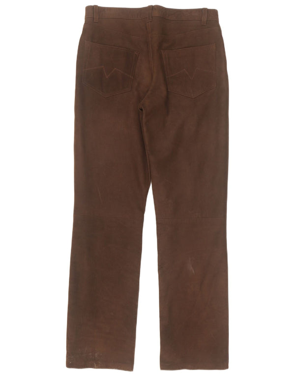 Calça masculina reta de couro Spieth & Wensky EU 48 médio W32 L33 marrom