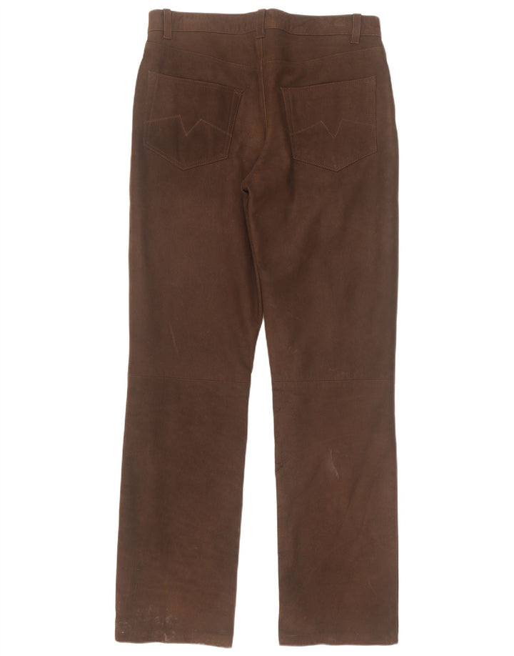 Calça masculina reta de couro Spieth & Wensky EU 48 médio W32 L33 marrom