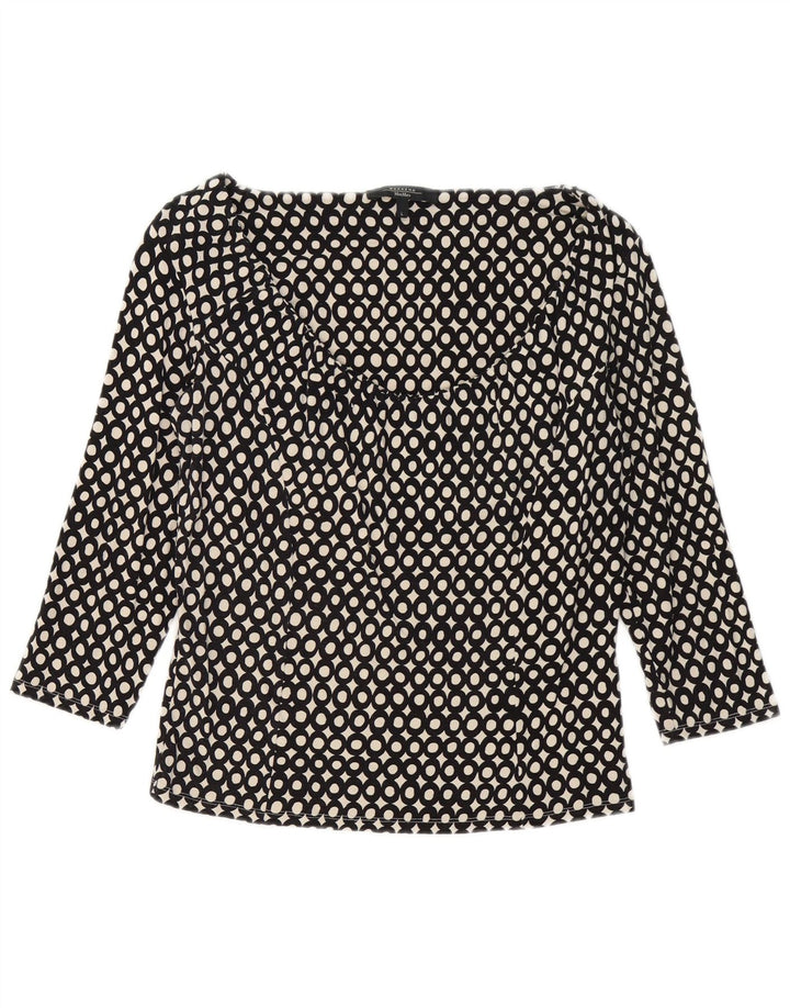 Top de fim de semana feminino Max Mara manga 3/4 Reino Unido 14 grande viscose geométrica preta