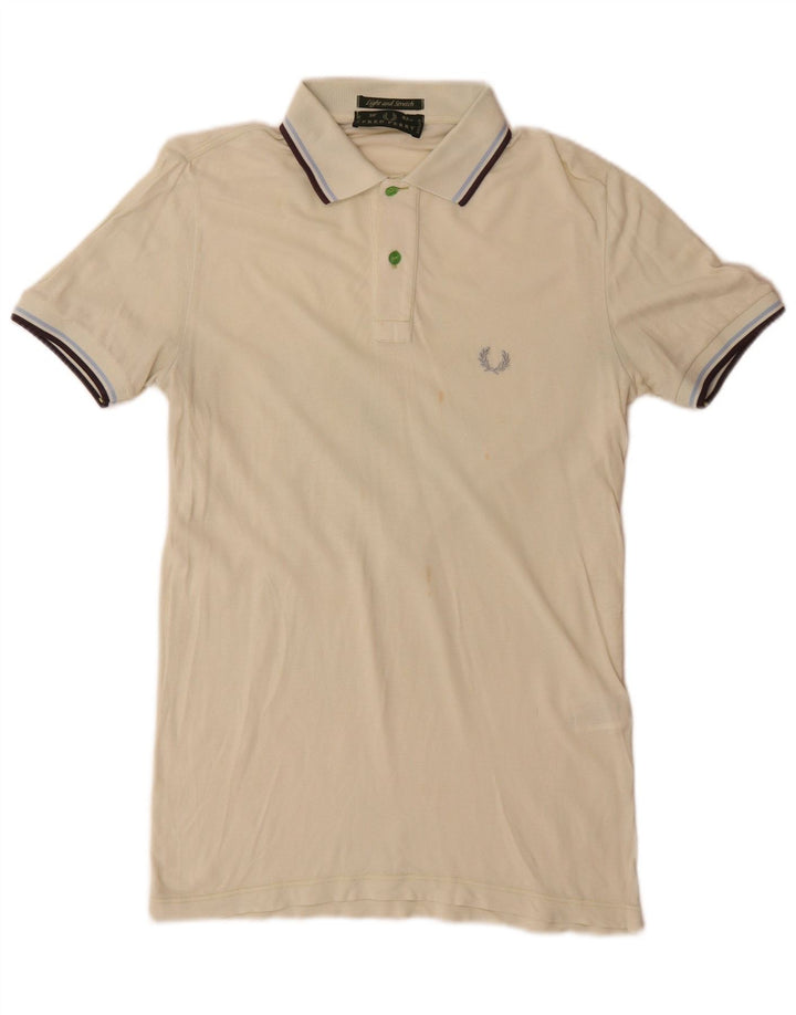 Camisa polo masculina Fred Perry pequena listrada verde de algodão