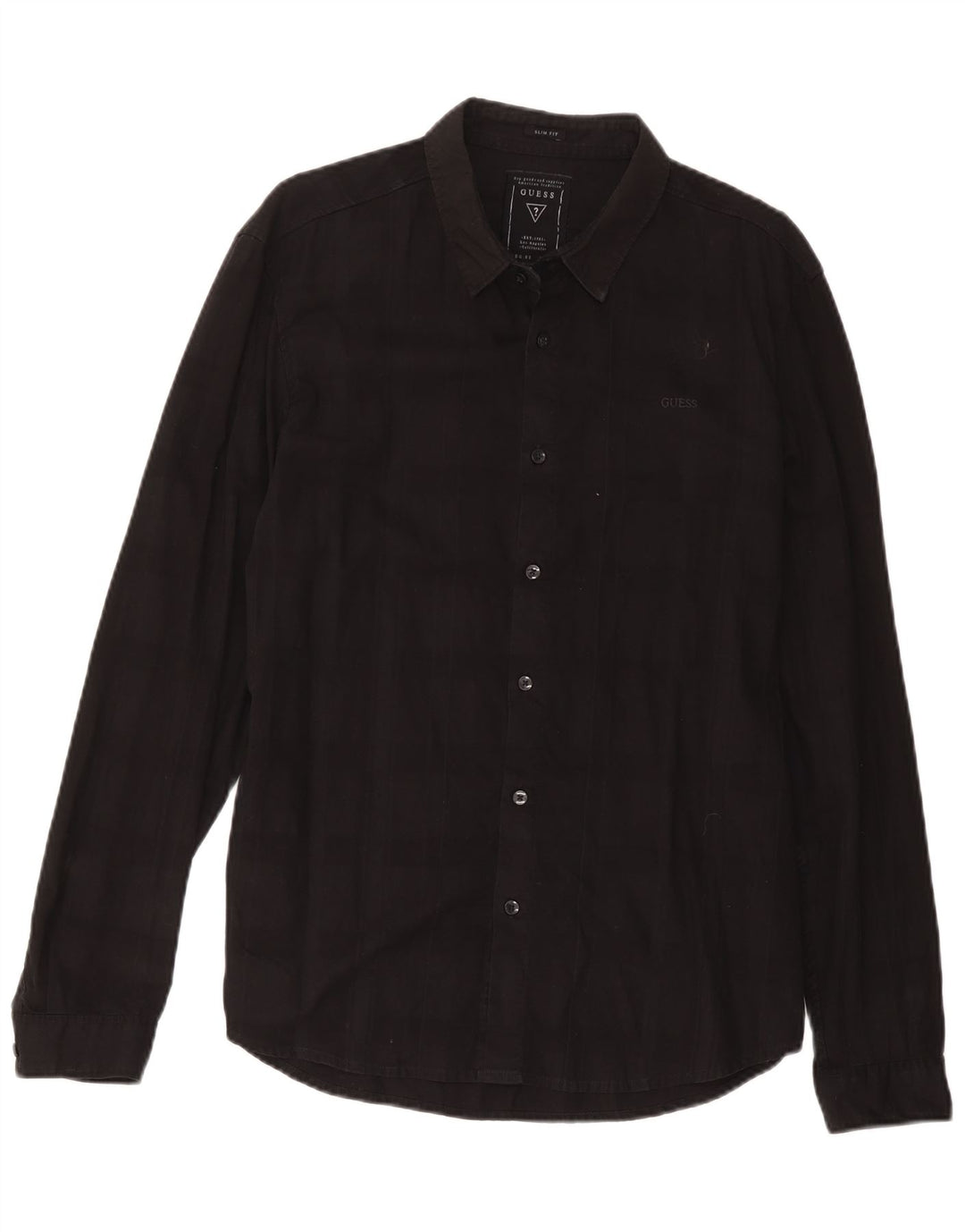 Camisa masculina Guess Slim Fit grande algodão xadrez preto