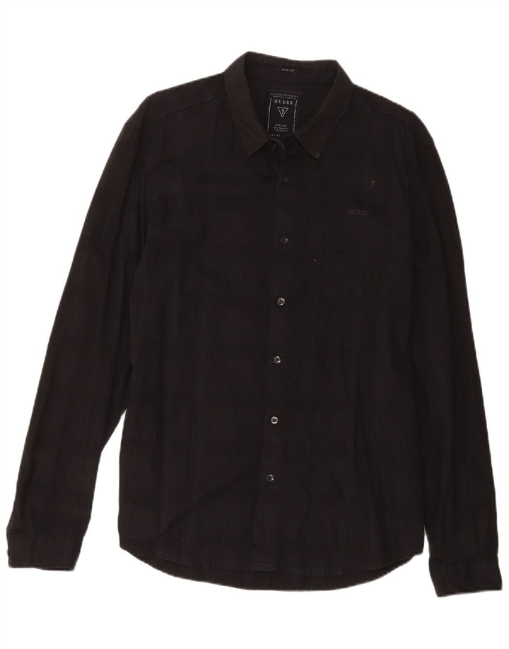 Camisa masculina Guess Slim Fit grande algodão xadrez preto