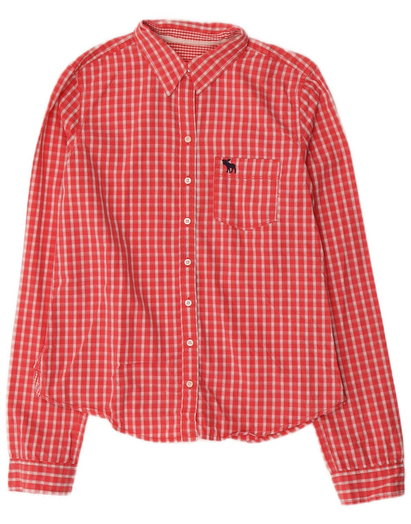 Camisa feminina Abercrombie & Fitch UK 12 algodão xadrez vermelho médio