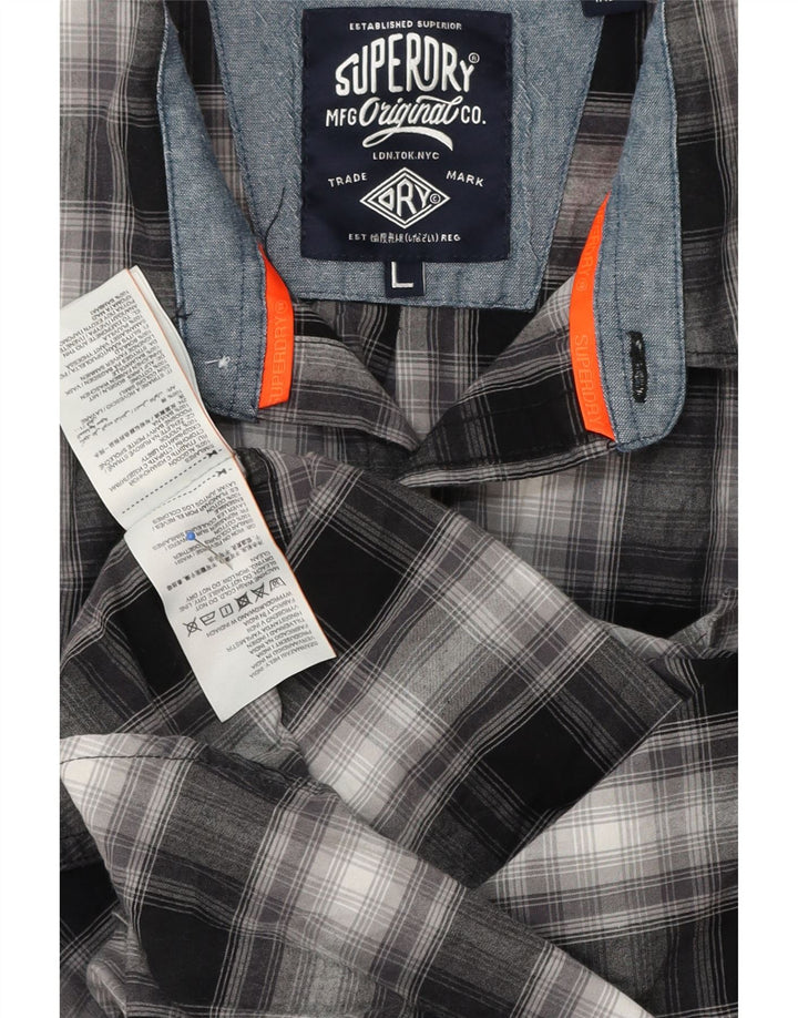 Camisa masculina SUPERDRY grande algodão xadrez preto