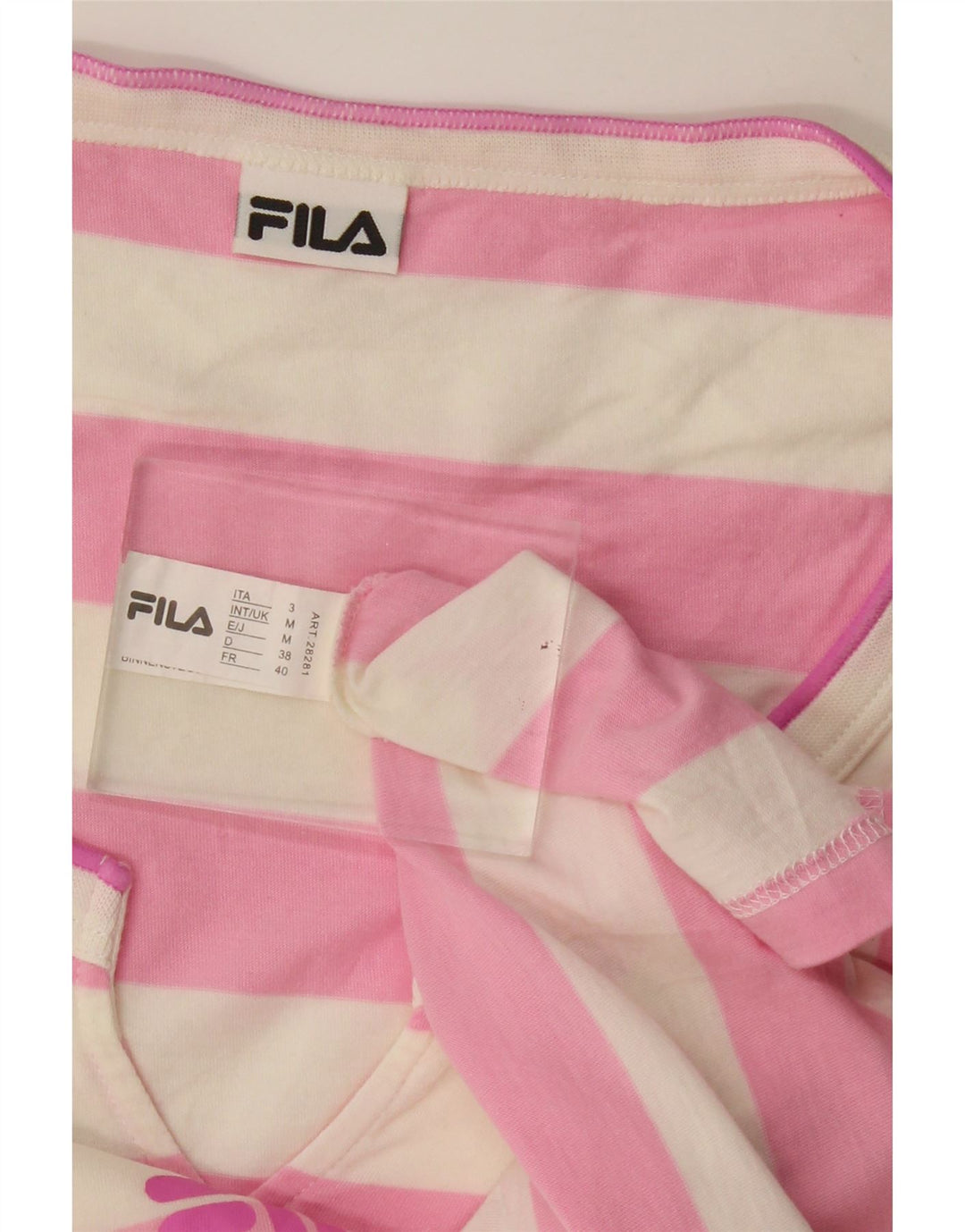 Camiseta feminina Fila Graphic UK 12 algodão listrado rosa médio
