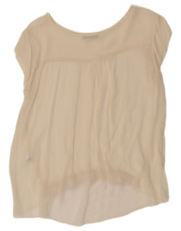 Blusa feminina vintage transparente UK 12 Viscose bege médio