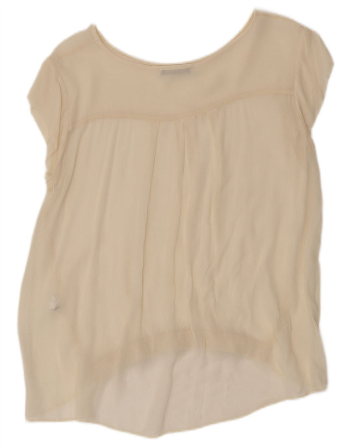 Blusa feminina vintage transparente UK 12 Viscose bege médio