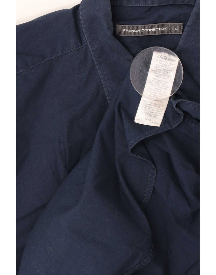 Camisa masculina French Connection grande algodão azul marinho