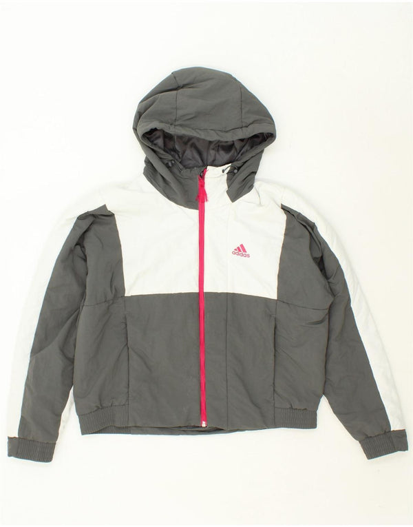 Jaqueta corta-vento com capuz feminino ADIDAS UK 12/14 cinza médio colorblock