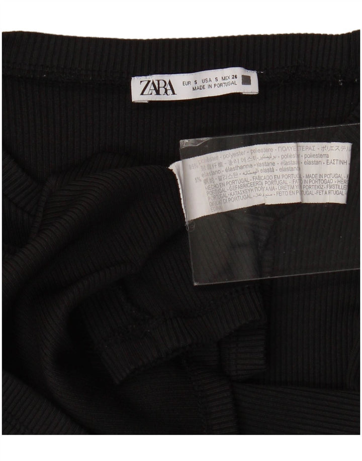 Zara Crop Top Feminino Manga Longa Reino Unido 8 Pequeno Poliéster Preto