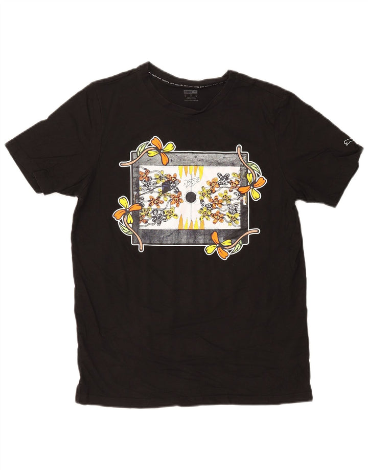 Puma Camiseta masculina gráfica Top pequeno preto floral algodão natureza