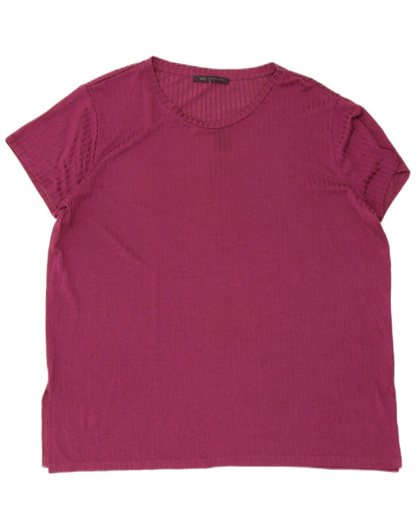 Camiseta feminina Marks & Spencer UK 18 XL roxa listrada viscose
