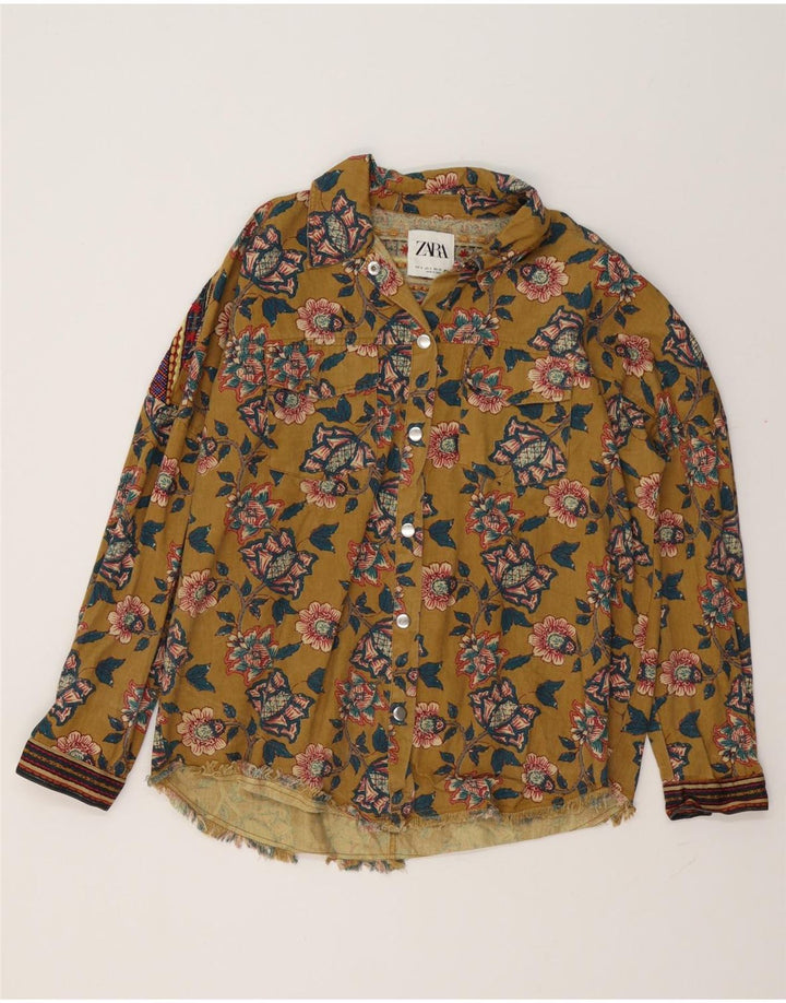 Camisa oversized feminina Zara Reino Unido 10 pequena cáqui floral