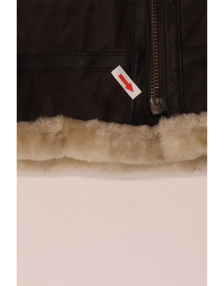 Jaqueta Shearling Feminina Conbipel Reino Unido 16 Grande Couro Marrom