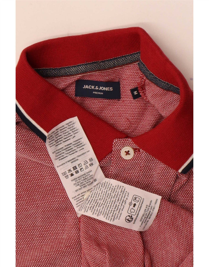 Camisa polo masculina Jack & Jones de algodão manchado vermelho médio