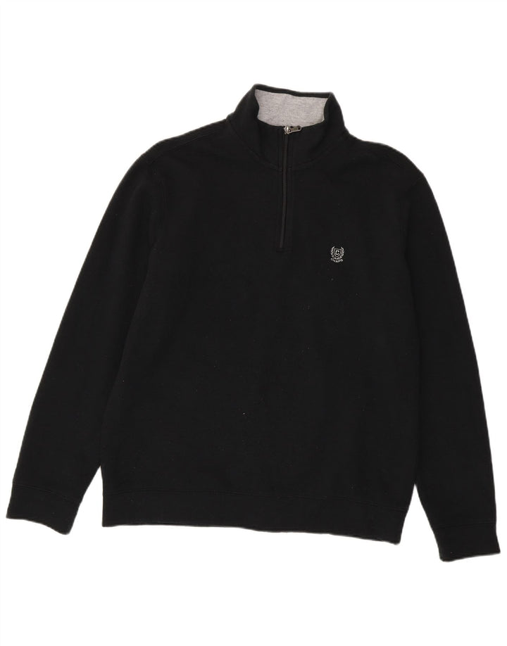 Suéter feminino Chaps com gola e zíper Reino Unido 16 grande algodão preto