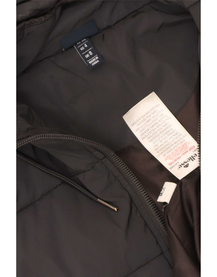 Jaqueta feminina Ellesse com capuz grande e acolchoada Reino Unido 8 pequena preta de nylon