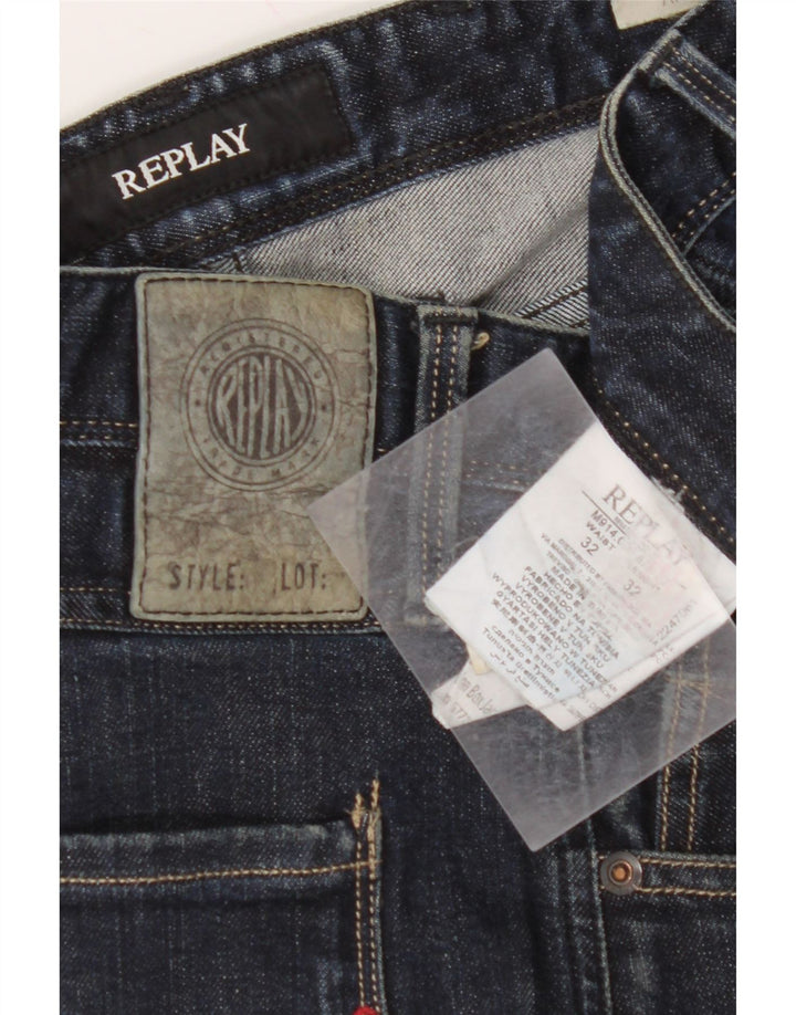 REPLAY Masculino Slim Jeans W32 L32 Azul Marinho Algodão