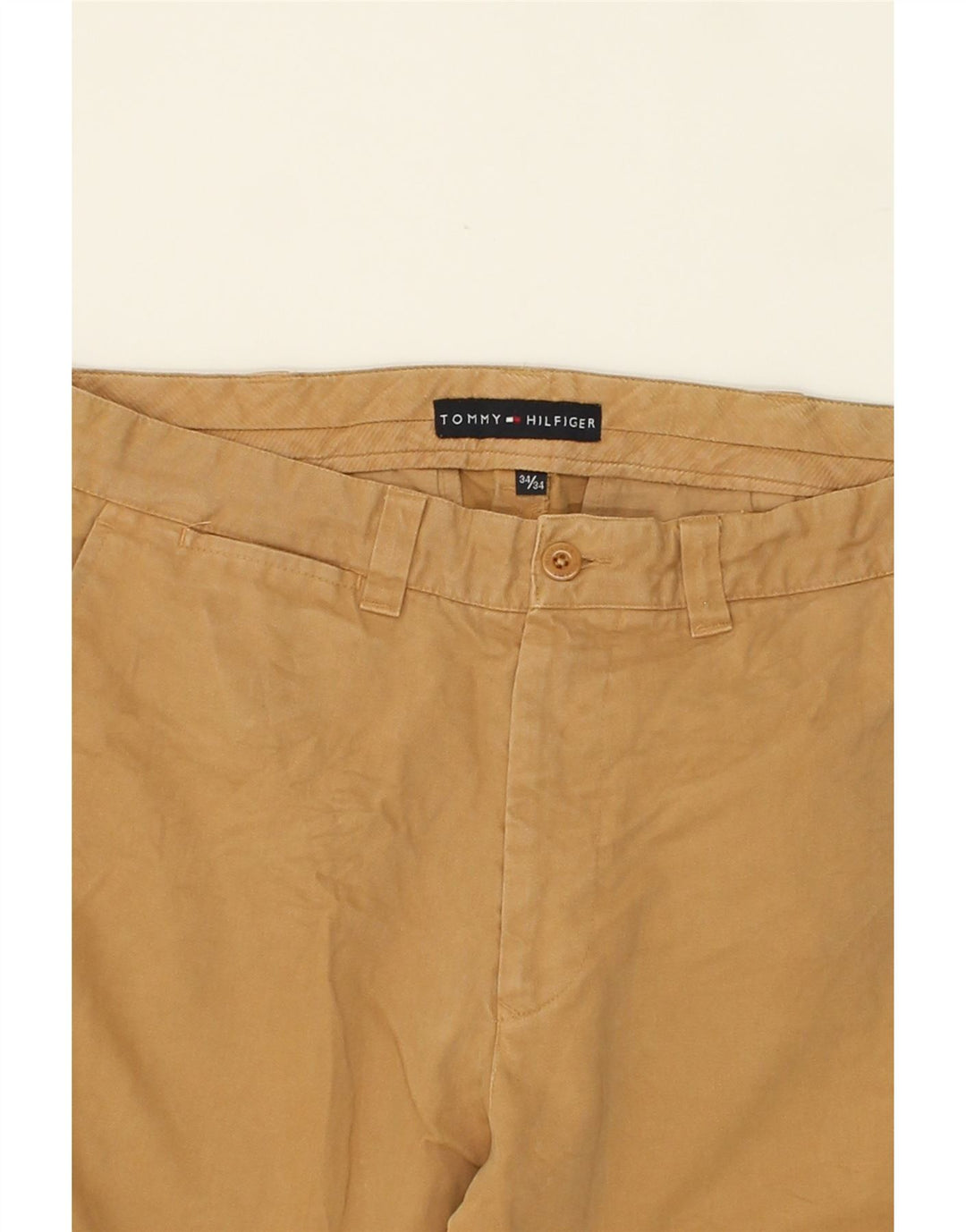 TOMMY HILFIGER Mens Straight Chino Trousers W34 L30  Beige Cotton Vintage Tommy Hilfiger and Second-Hand Tommy Hilfiger from Messina Hembry 
