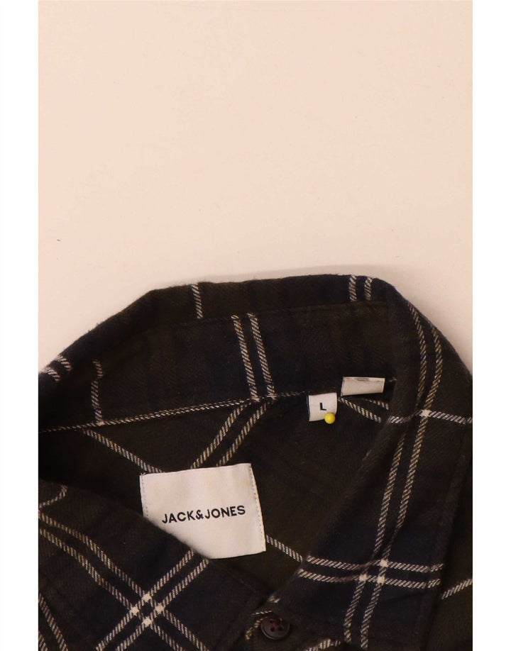 Camisa masculina de flanela Jack & Jones grande algodão xadrez cáqui