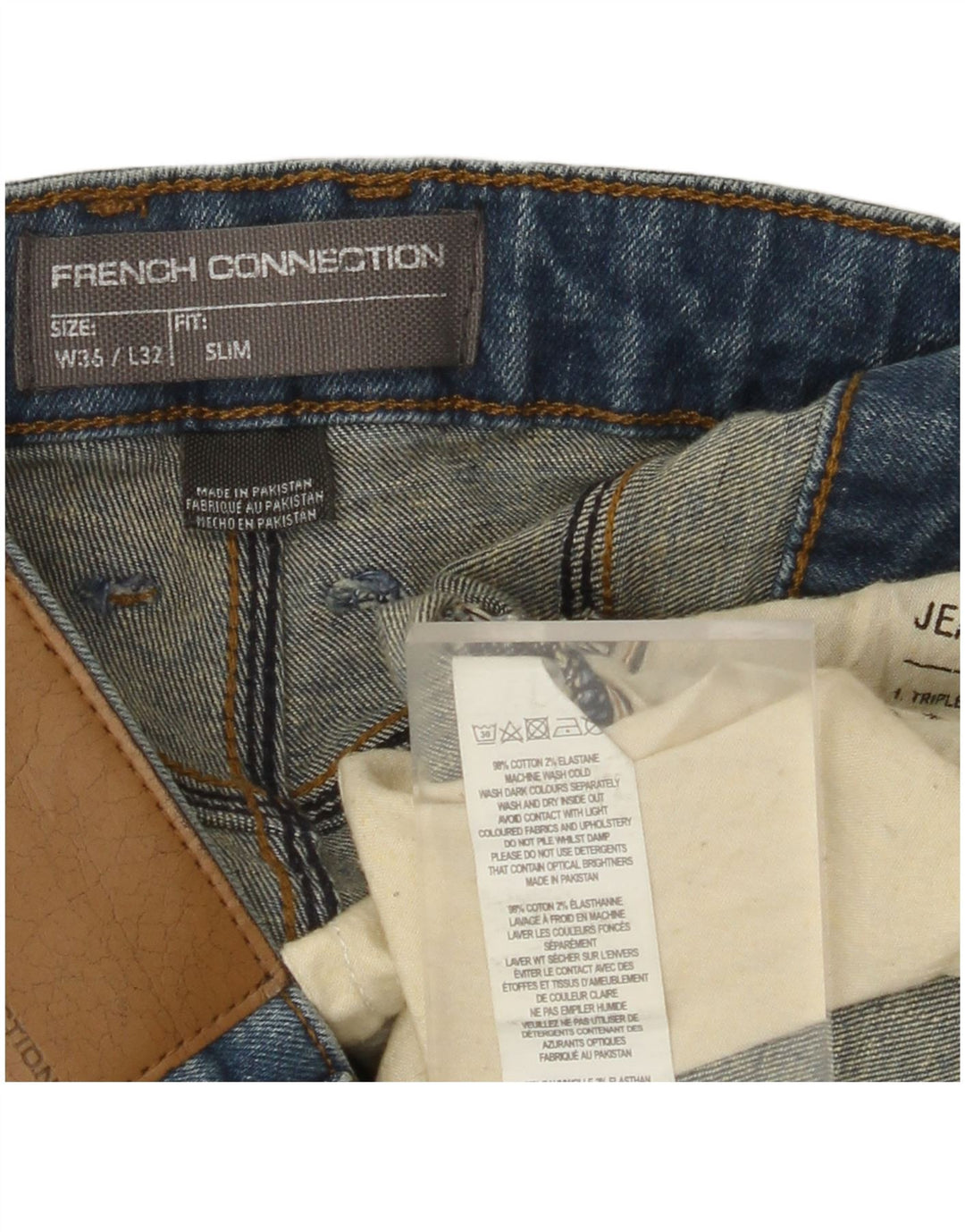 FRENCH CONNECTION Mens Jeans Slim W36 L29 Algodão Azul