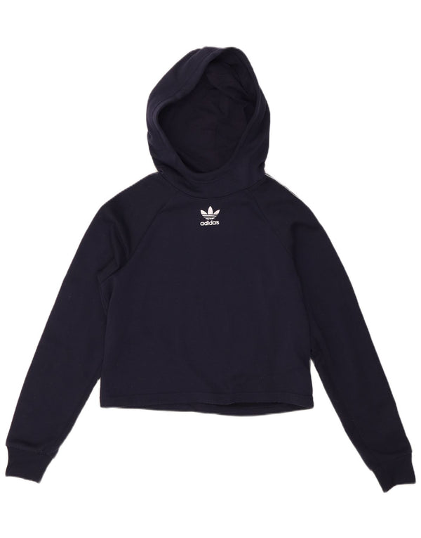 Suéter Adidas feminino Crop Graphic com capuz 12-13 anos azul marinho poliéster