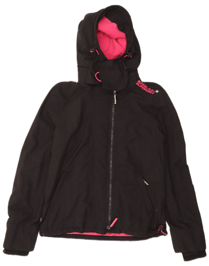 Jaqueta corta-vento feminina Superdry com capuz gráfico Reino Unido 14 médio preto nylon