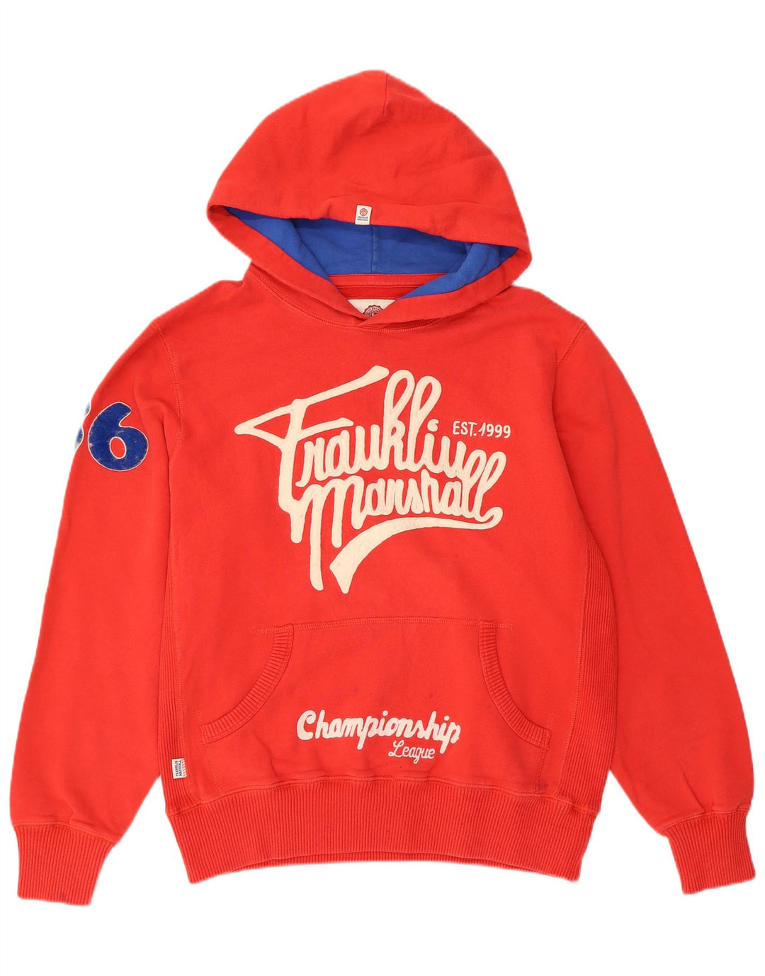 FRANKLIN MARSHALL Suéter feminino com capuz gráfico Varsity Reino Unido 18 XL algodão vermelho