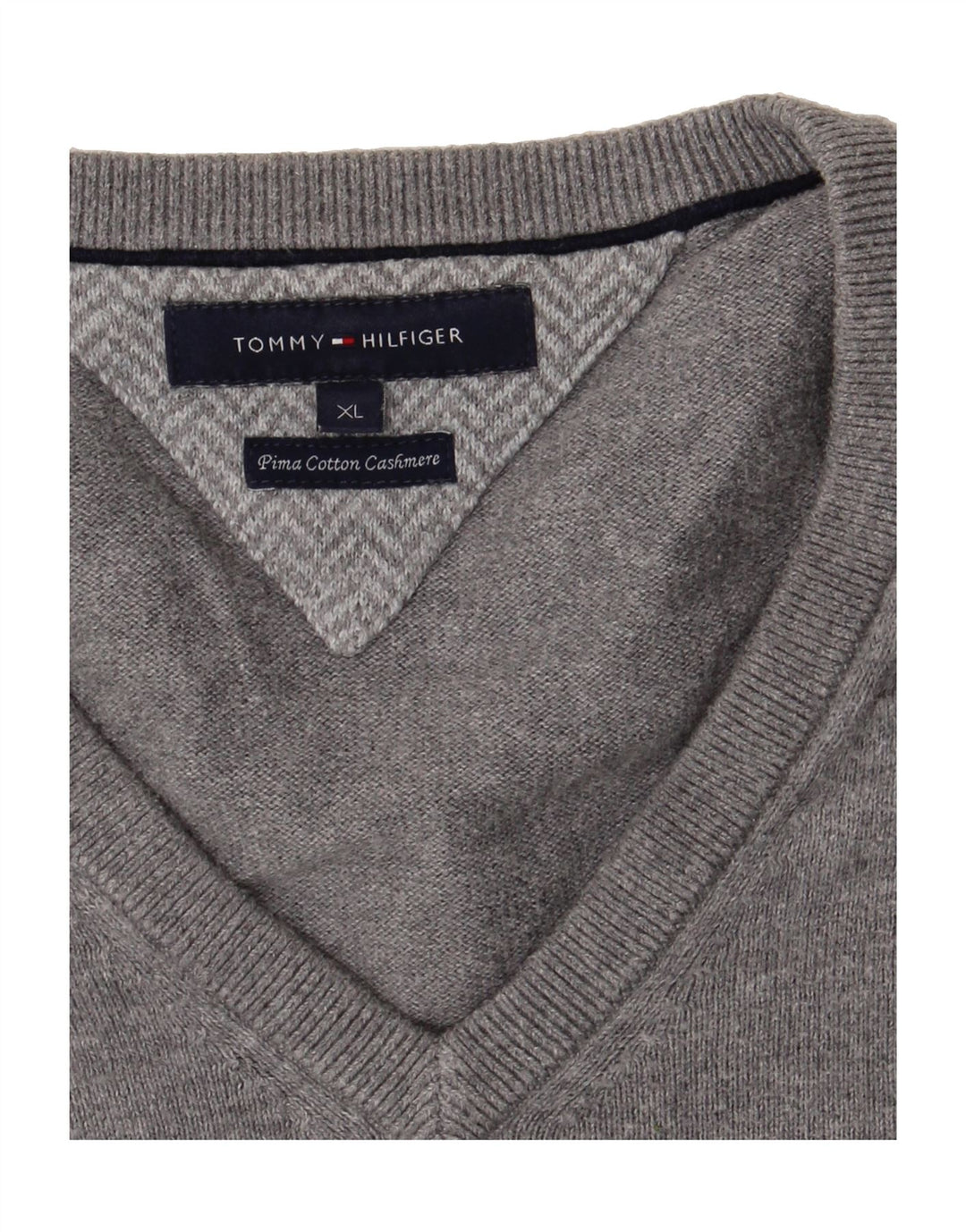 TOMMY HILFIGER Mens V-Neck Jumper Sweater XL Grey Cotton Vintage Tommy Hilfiger and Second-Hand Tommy Hilfiger from Messina Hembry 