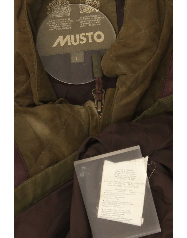 Jaqueta acolchoada masculina Musto Reino Unido 40 grande poliéster colorblock cáqui