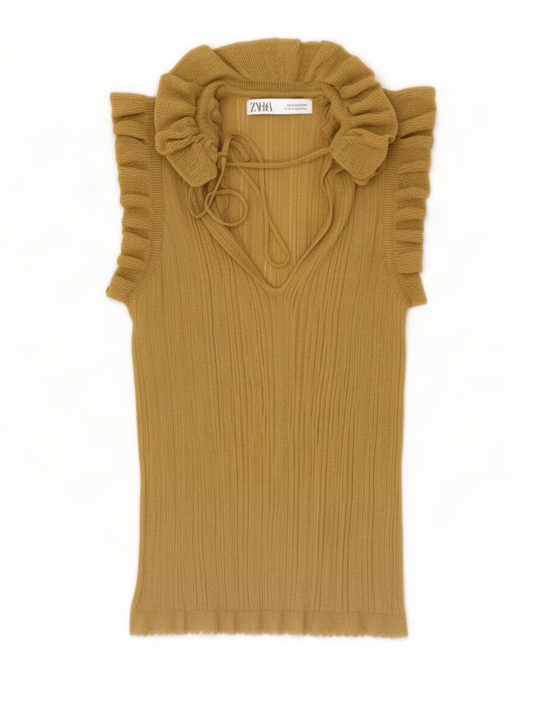 Blusa feminina Zara com babados na frente UK 12 viscose amarela média