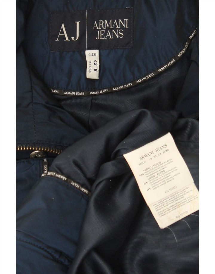 Casaco acolchoado feminino Armani Jeans EU 42 grande poliéster azul marinho