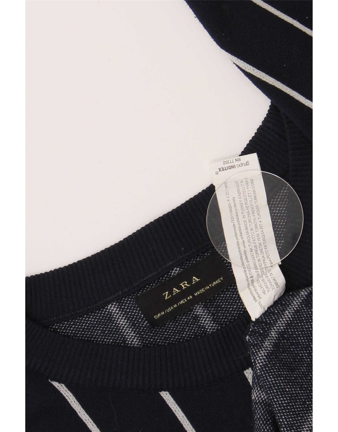 Zara Suéter masculino regular com gola canoa listrado médio azul marinho