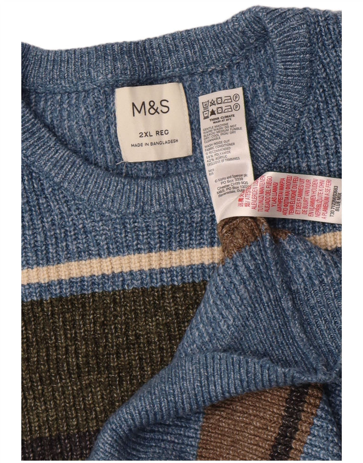 Suéter masculino Marks & Spencer com gola redonda 2XL poliamida listrada azul