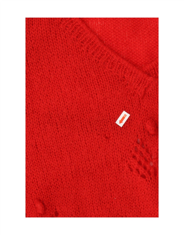 Suéter feminino VINTAGE com decote em V UK 14 vermelho médio