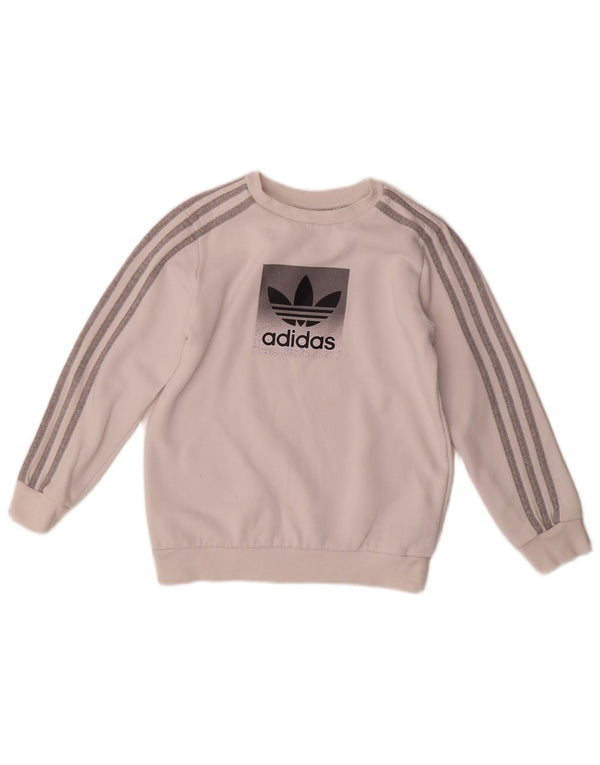 Adidas Meninos Moletom Gráfico Jumper 9-10 Anos Algodão Branco