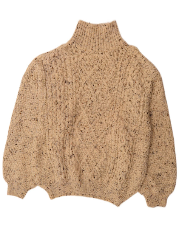 Suéter masculino vintage com gola redonda XL bege manchado de lã nova