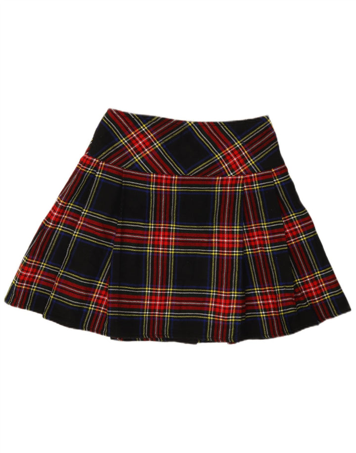 Mini saia envoltória feminina vintage W30 acrílico xadrez azul marinho médio