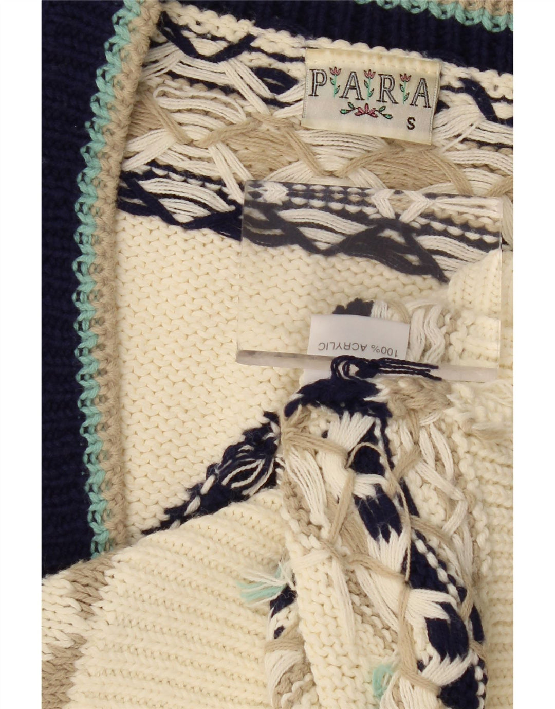 Suéter cardigã feminino VINTAGE grande Reino Unido 10 pequeno geométrico branco