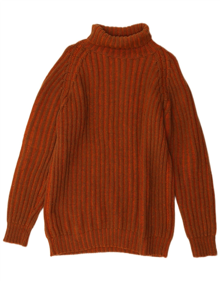 Suéter masculino vintage com gola redonda, lã listrada laranja grande