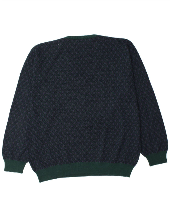 Suéter masculino MAPIER com decote em V grande azul marinho Argyle/lã diamante
