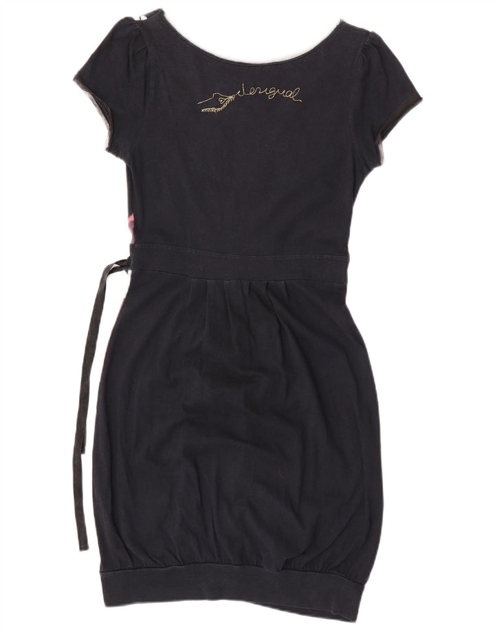 Vestido feminino Desigual com bainha gráfica UK 10 pequeno preto