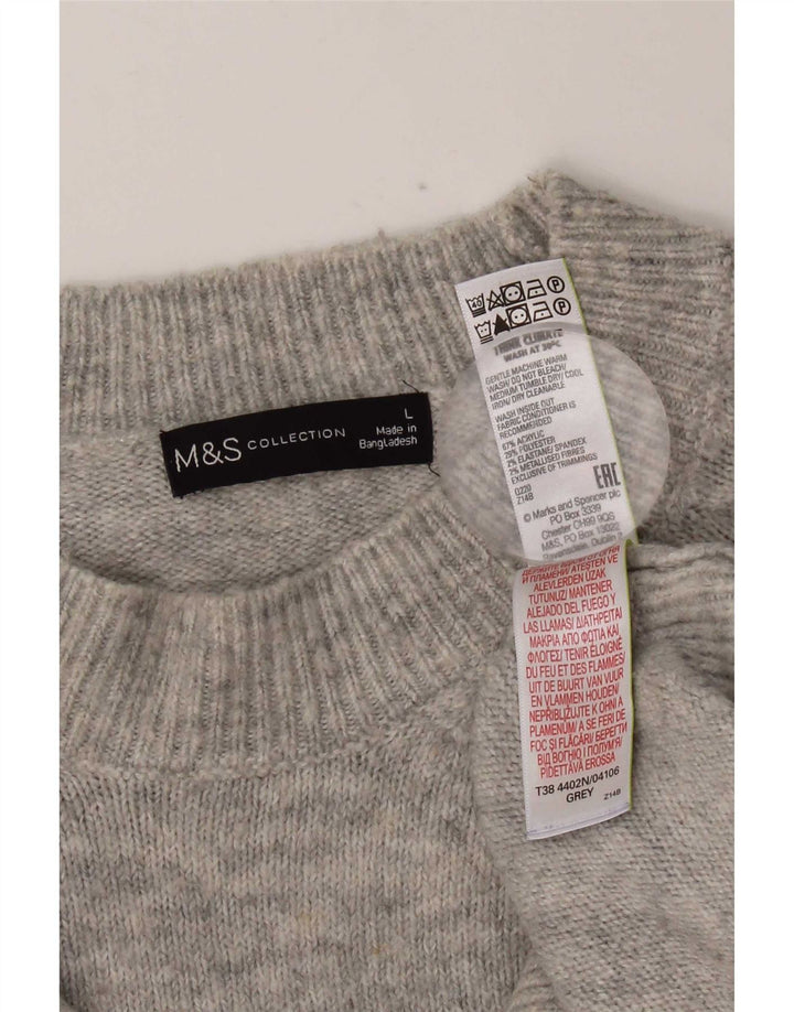 Suéter feminino Marks & Spencer com gola redonda Reino Unido 16 grande cinza