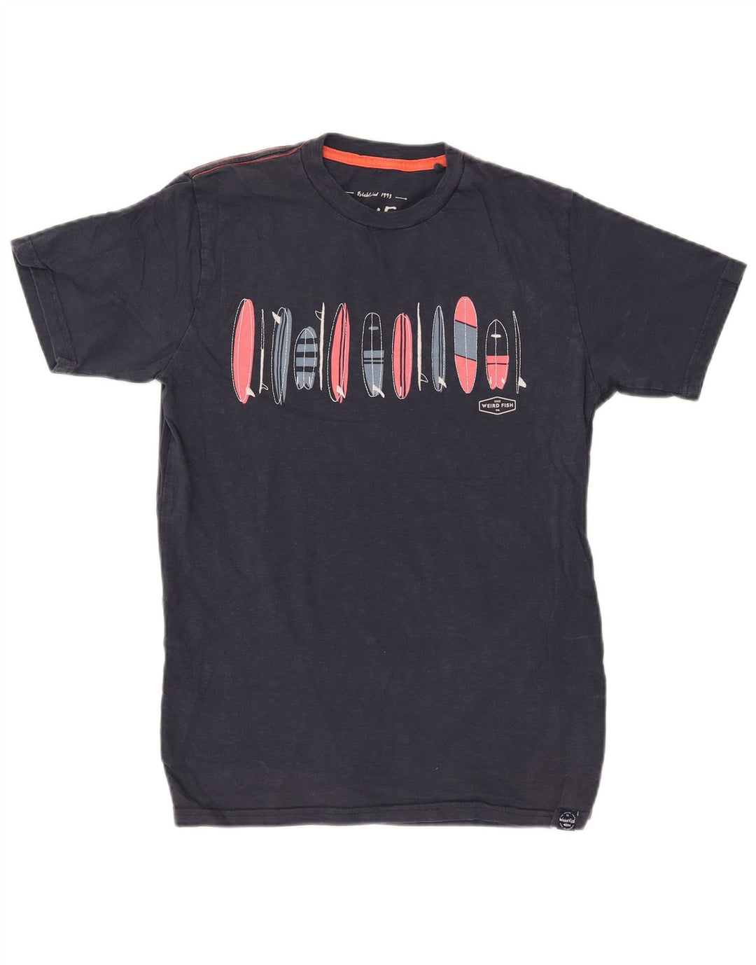 WEIRD FISH Camiseta masculina gráfica top pequeno algodão azul marinho