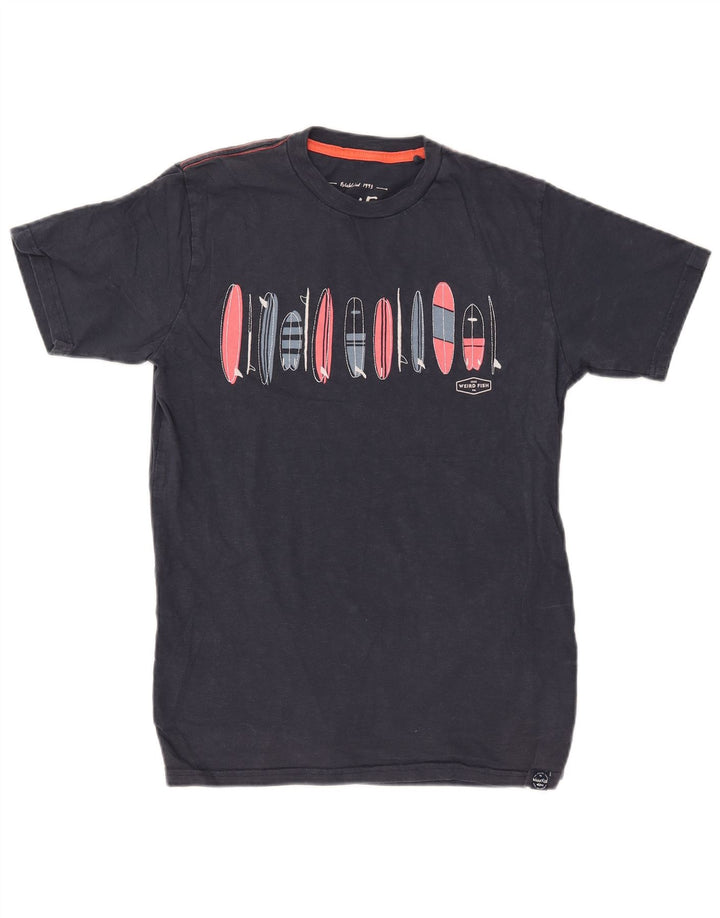 WEIRD FISH Camiseta masculina gráfica top pequeno algodão azul marinho