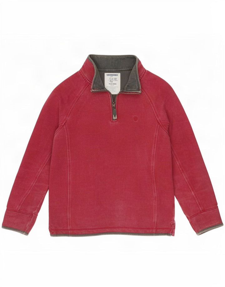 Fat Face Masculino Zip Neck Moletom Jumper Médio Algodão Borgonha