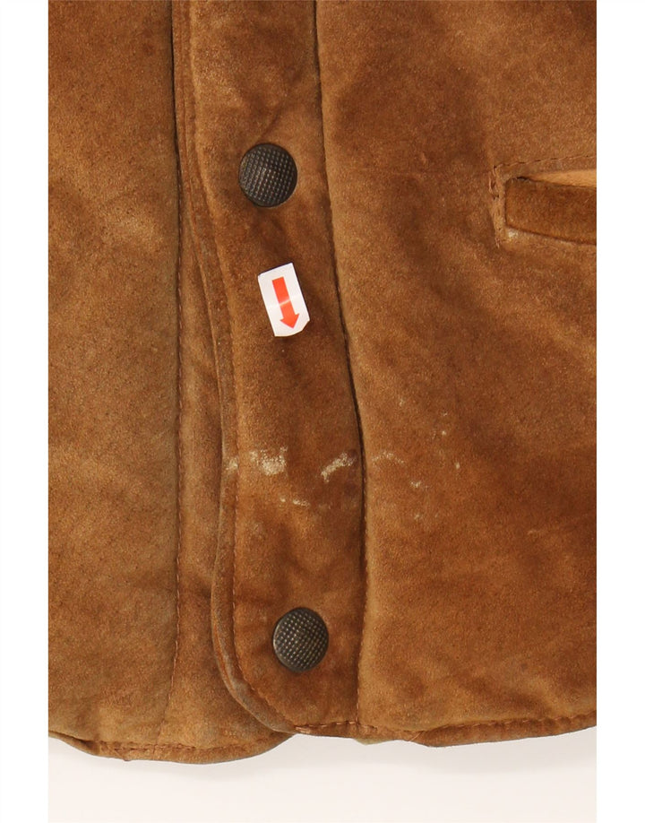 Colete acolchoado de camurça masculino VINTAGE IT 54 2XL couro listrado marrom